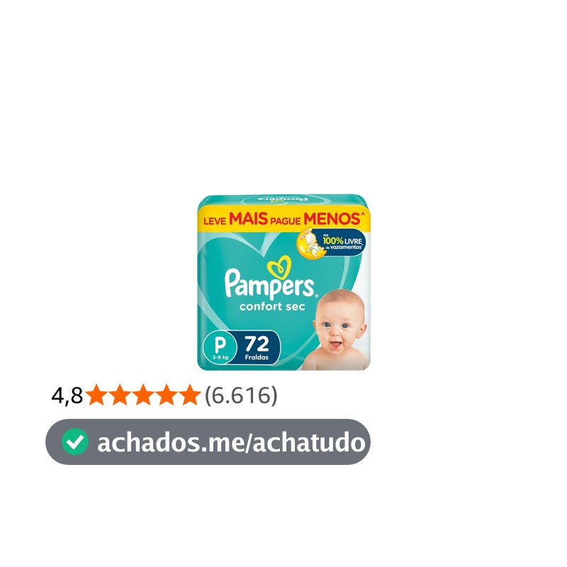 Fralda Pampers Confort Sec Tamanho P 72 Unidades