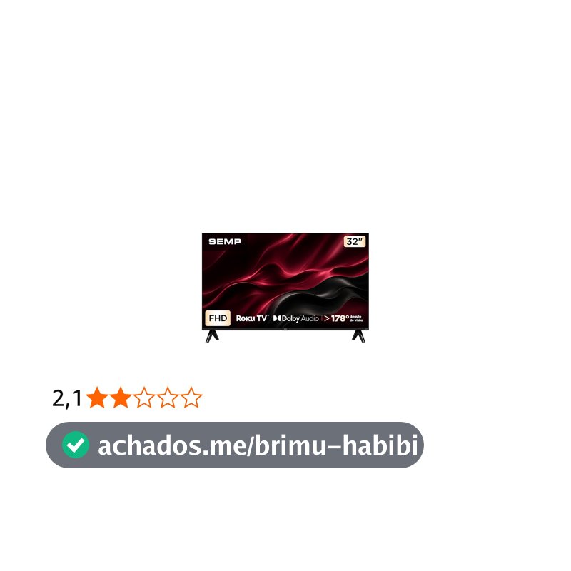 Smart TV Semp 32 Polegadas LED Full HD S42R Roku TV Wi-Fi Dolby Audio Brilho até 220 Nits 32S42R