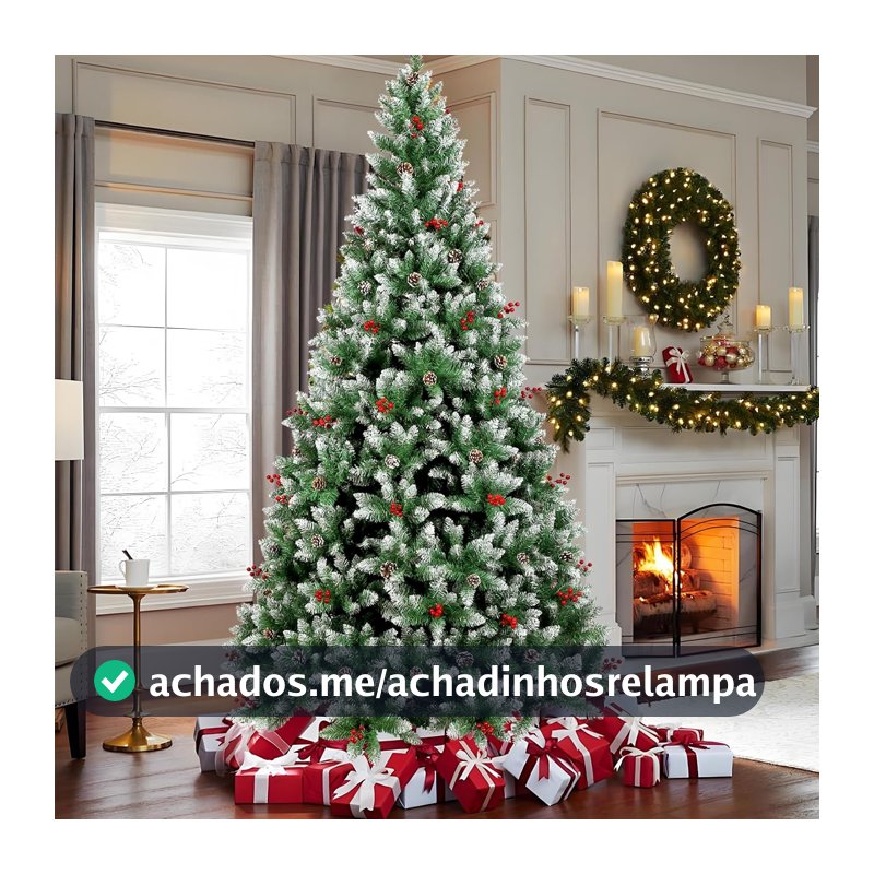 Arvore de Natal, 1.8M Arvore de Nata 850 Galhos, Decoração de Natal, Árvore de Natal com Pinhas, Cerejas e neve, com Base de Metal, (1.8M)