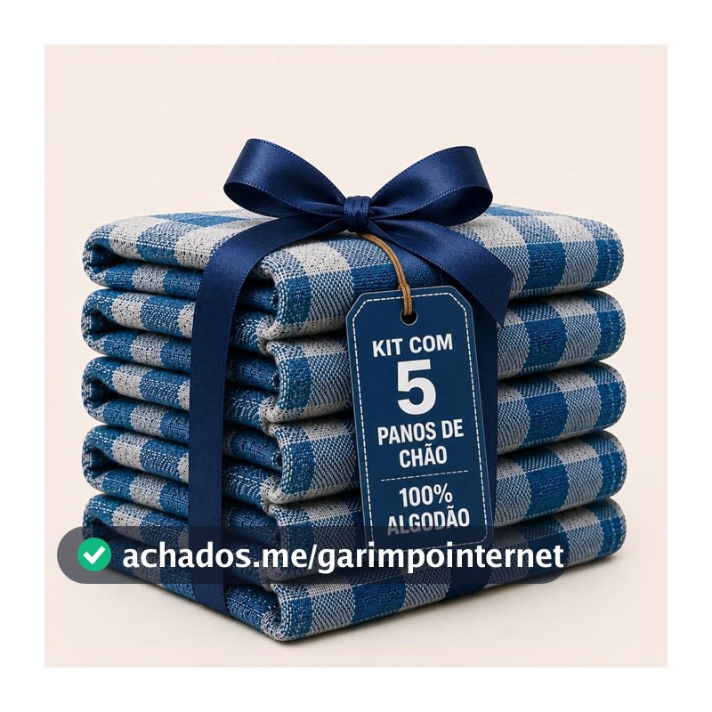 Kit 5 Panos de Chão 100% Algodão Xadrez 40x65cm Grosso Alta Absorção para Limpeza Doméstica Comercial e Industrial