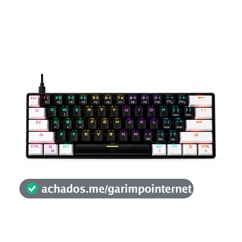 Teclado Mecânico Gamer Gamdias Aura GK2 60% RGB Switch Azul Branco e Preto ABNT2 AURA GK2 WB
