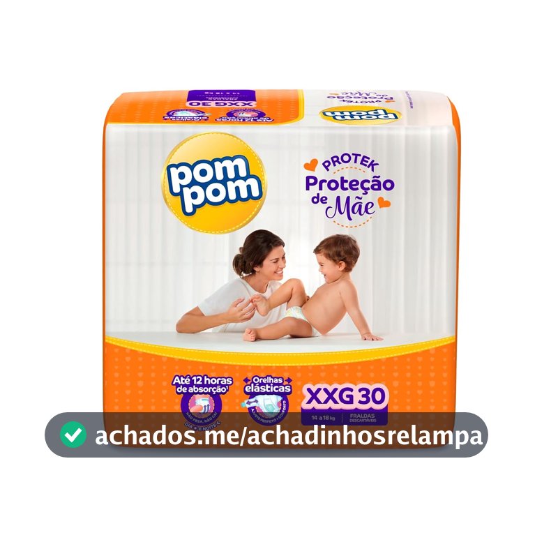Fralda Pom Pom Protek Proteção de Mãe Mega XXG 30 Unidades