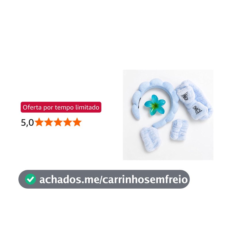 Kit Completo de Skin Care Azul – Tiara Puff, Faixa Macia, Pulseiras Anti-Respingo e Presilha – Perfeito para Rotina Facial, Limpeza de Pele e Aplicação de Maquiagem