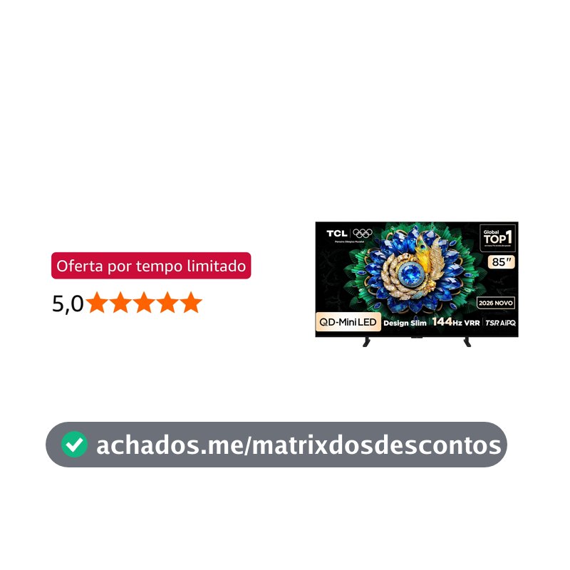 Smart TV TCL 85 Polegadas QD-Mini LED 4K A400M WiFi Bluetooth Google TV HDR10+ 144 Hz VRR 85A400M
