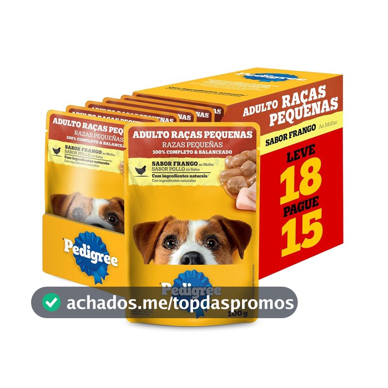 Pack Ração Úmida Pedigree Sachê Frango ao Molho para Cães Adultos de Raças Pequenas - Leve 18 Pague 15