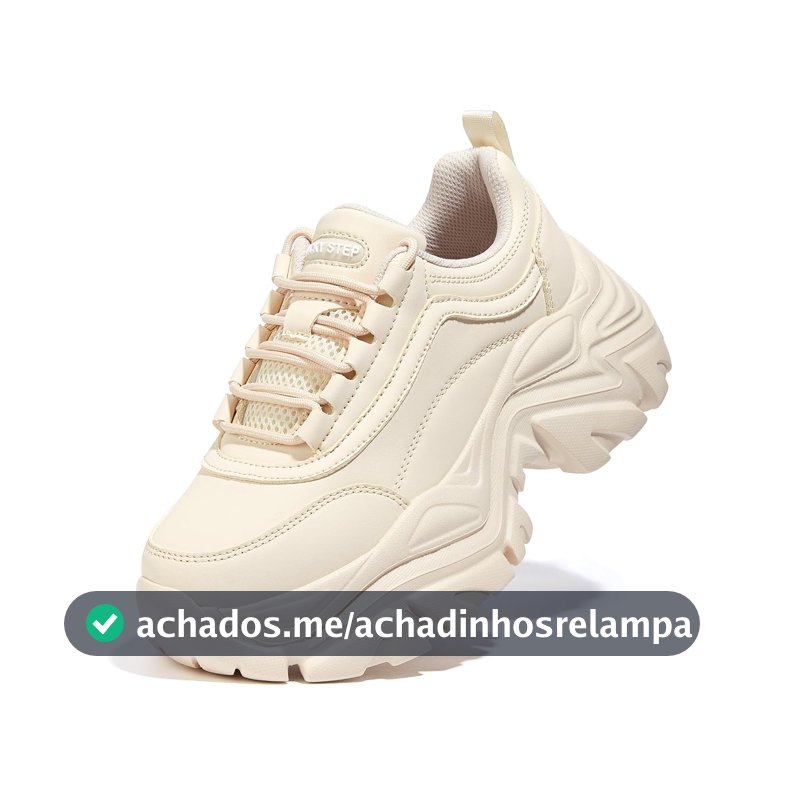 LUCKY STEP Tênis Chunky Feminino Plataforma Couro Branco Casual Confortável Tênis de Caminhada Esportivo