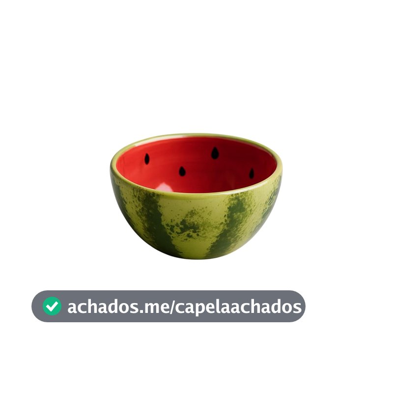 Tigela de Porcelana em Formato de Melancia, Verde e Vermelho, 500ml, 13x13x8cm, Decorativa para Frutas e Alimentos