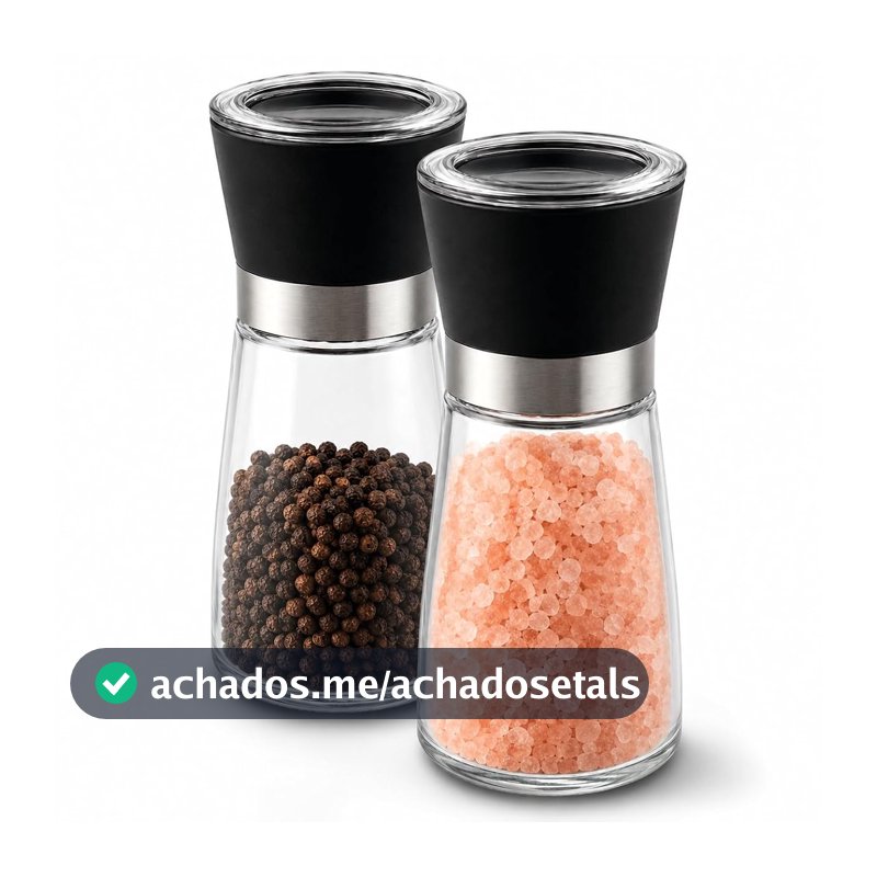 Kit 2 Moedores de Temperos de Vidro com Mecanismo Cerâmico Ajustável, Moedor de Sal Grosso e Pimenta-do-Reino, Tampa Protetora, Design Moderno para Cozinha e Mesa