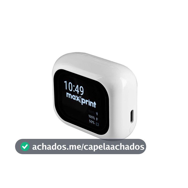 Fone de Ouvido Bluetooth TWS Branco com Cancelamento de Ruído ANC e Display Touch – Maxprint FBT3002