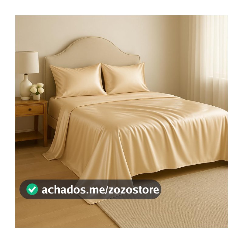 Lençol Cetim 4 Peças Com Tecnologia Anti-Frizz Casal Padrão Queen King Size Elasticado Bilho Ativo (Bronze, Casal Padrão)