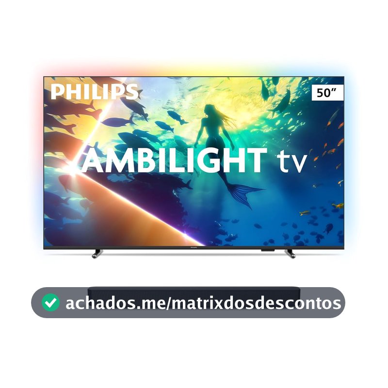 Philips Smart TV Ambilight 50" 4K 50PUG8100/78 + Soundbar TAB4000, Aparelho de Áudio para TV, Bluetooth, HDMI ARC e USB