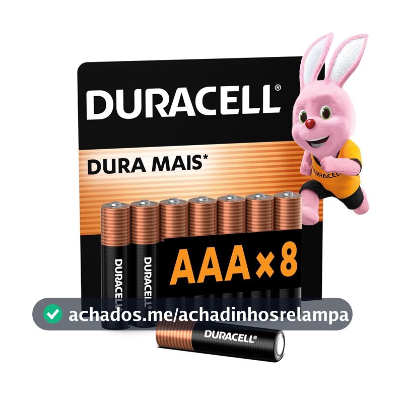 Duracell Pilhas Alcalinas AAA Palito Pack 8 Unidades – Dura Mais – Ideal para Controles Remotos Brinquedos e Lanternas