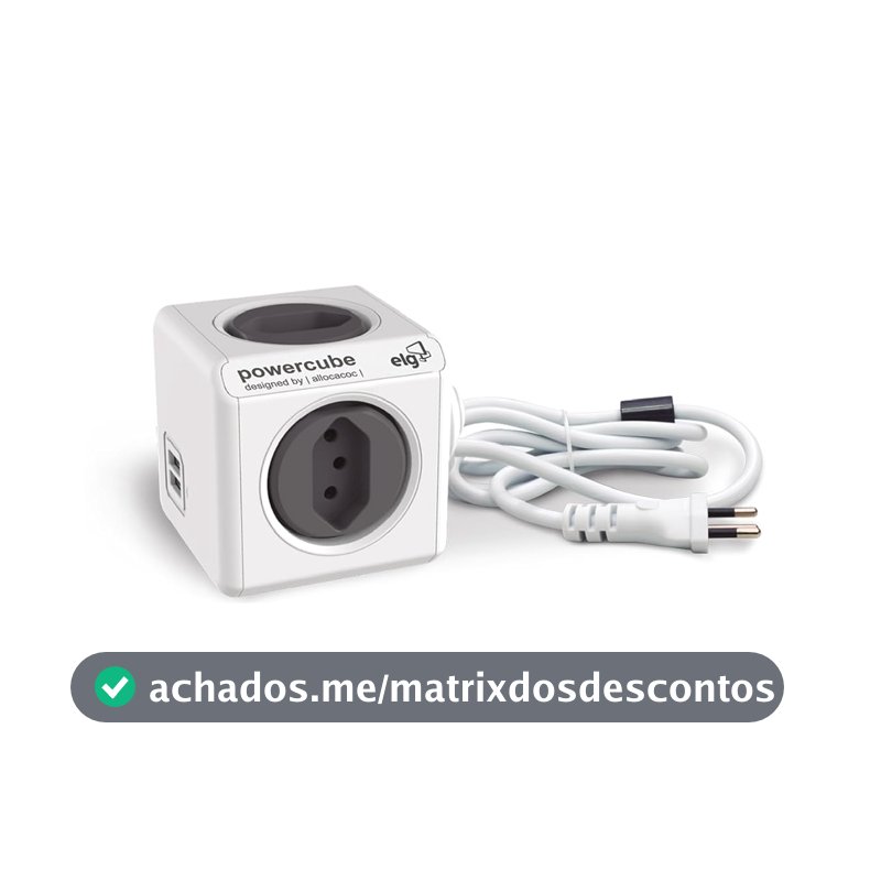 ELG, PWC-X4U/3M, PowerCube com Extensor USB, Filtro de Linha, Multiplicador 4 Tomadas Bivolt com 2 Portas USB 2.4A, Disjuntor Integrado de 10A, Cabo 3m, Cinza
