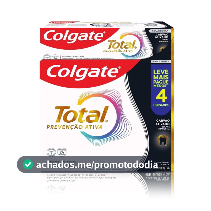 Colgate Total Carvão Ativado, Creme Dental com Flúor 4x90g