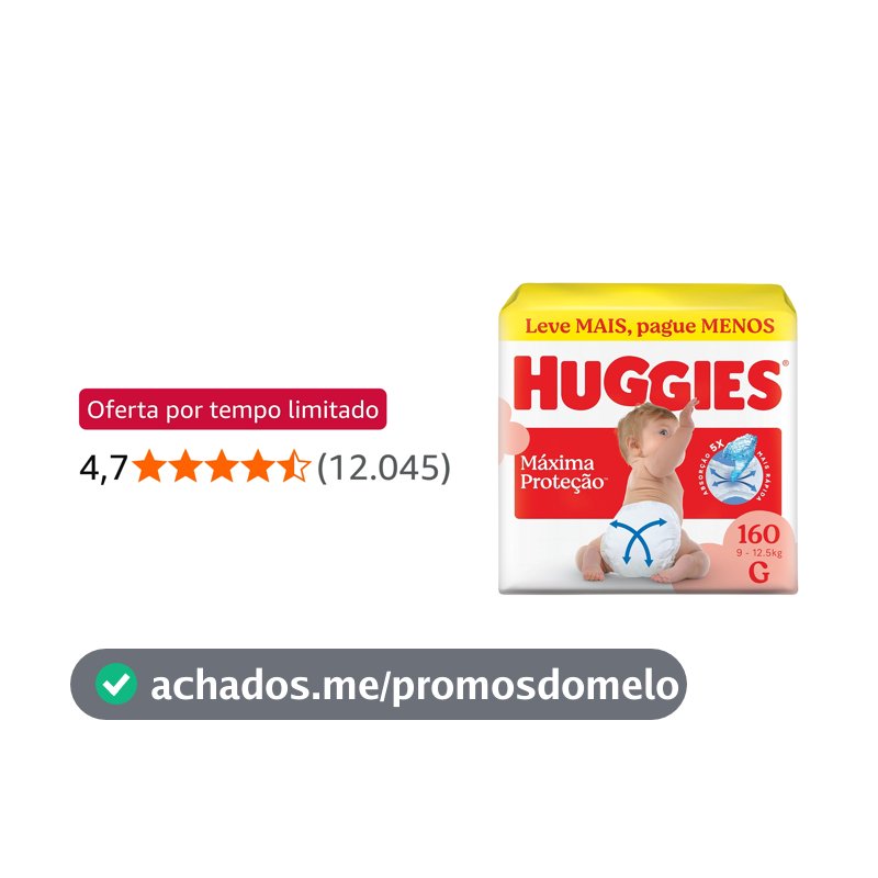 Fralda Descartável Huggies Máxima Proteção Tamanho G 160 unidades – aberta com tecnologia Xtra-Flex, canais em X que se adaptam aos movimentos e máxima proteção