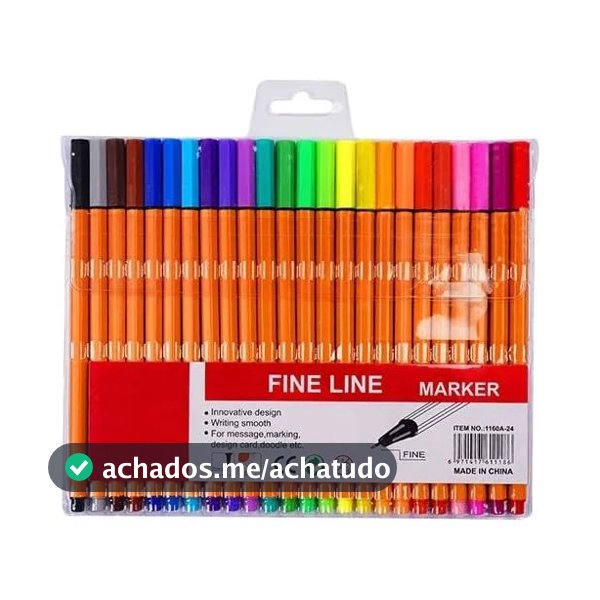 Kit Caneta Fine Line 24 Cores Ponta Fina 0.4mm Marcador Gel 24 Cores