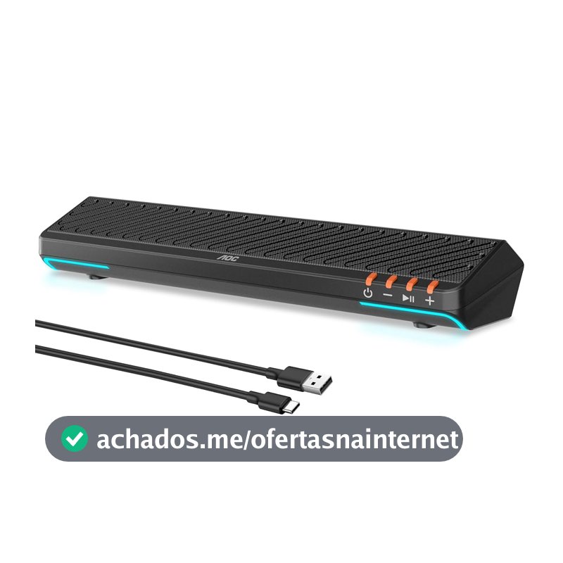 AOC ACS3640 Caixa de Som para PC Gamer 10W RMS, Iluminação RGB
