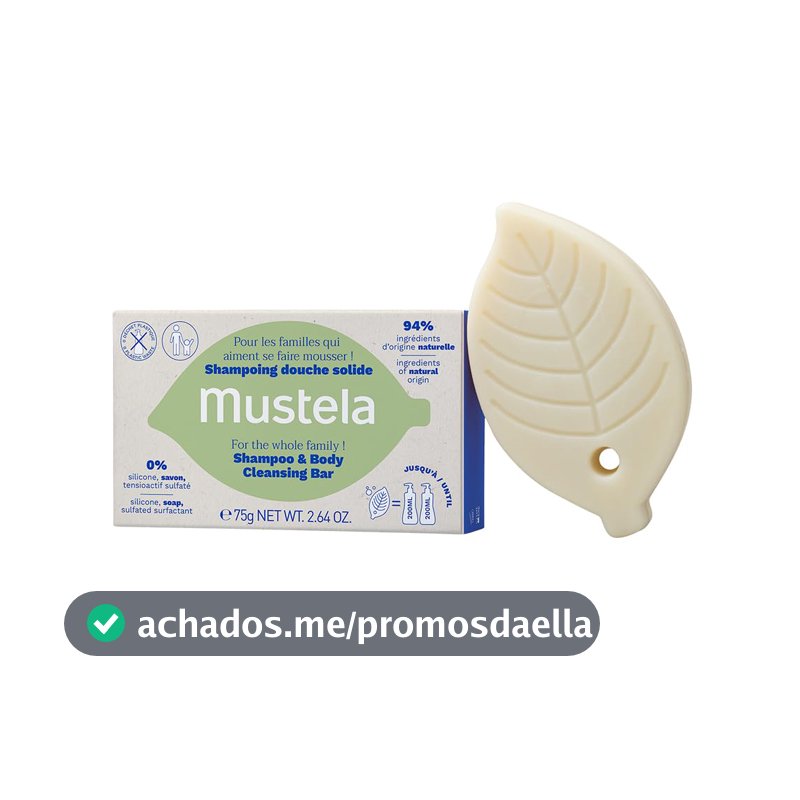 Mustela Shampoo Sólido Corpo e Cabelo 75g - Sabonete e Shampoo 2 em 1 - Vegano, Sem Fragrância e com 94% de Ingredientes de Origem Natural - Para Bebês Crianças e Adultos
