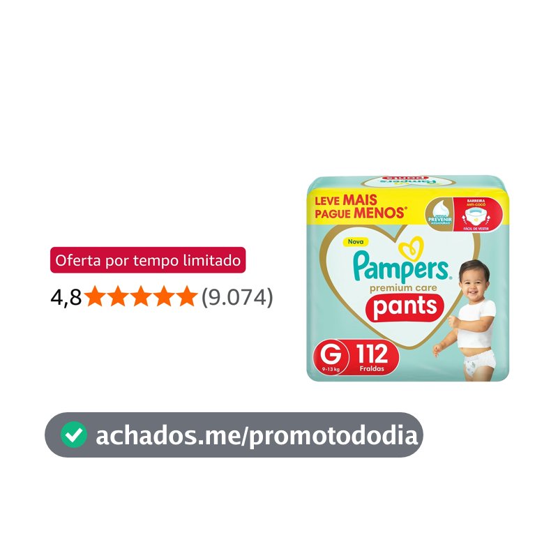Fralda Pampers Premium Care Pants Tamanho G, Fácil de Vestir, 112 Unidades