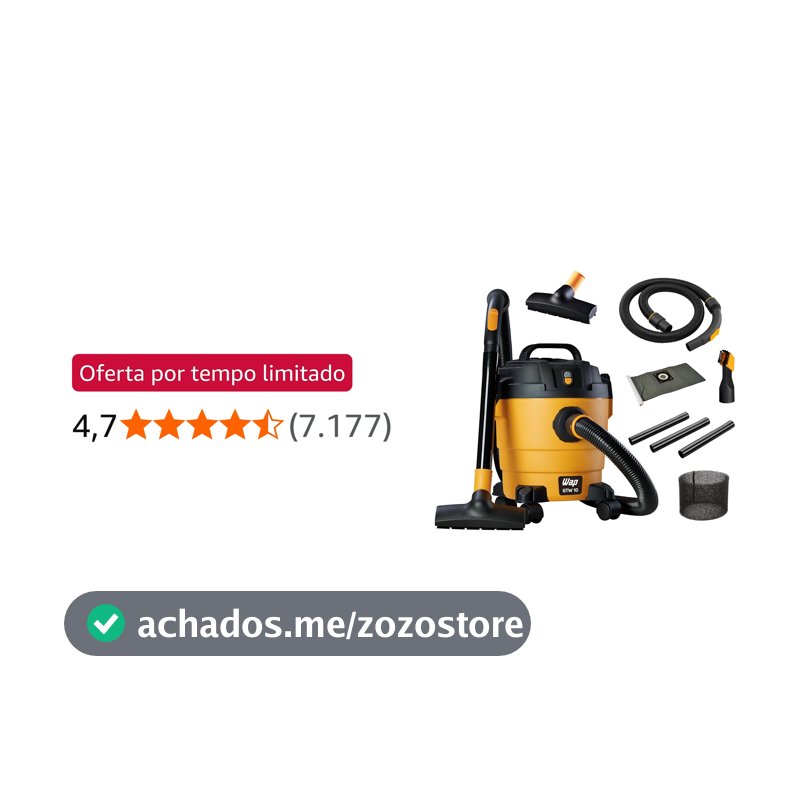 WAP Aspirador de Pó e Água GTW 10, Compacto, 10 Litros, com Mangueira de 1,5 Metros, Filtro Lavável, 140mbar 1400W 220V