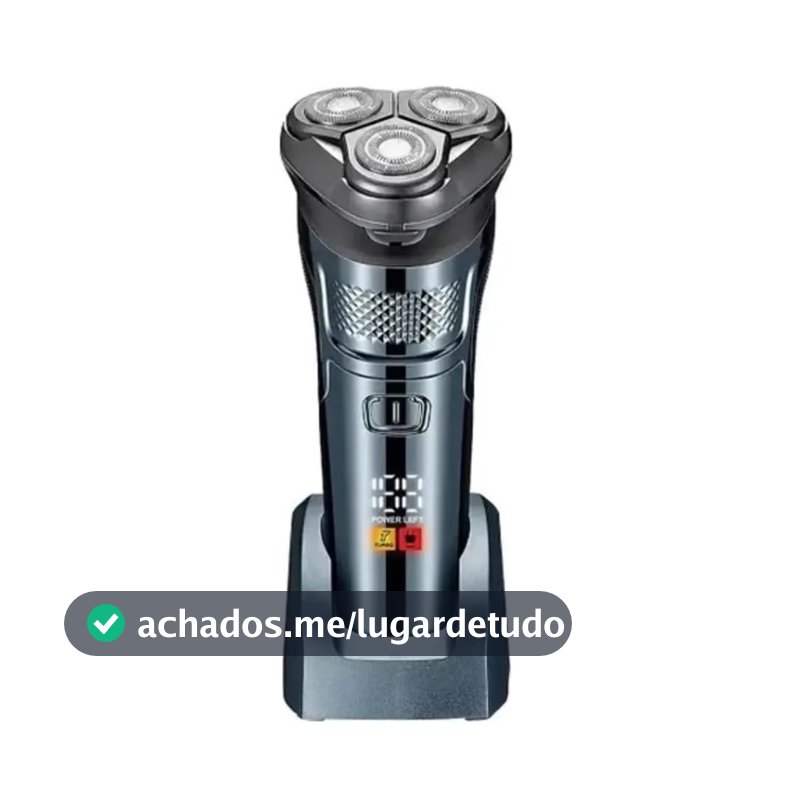 Barbeador Elétrico Masculino Profissional 3 Lâminas Rotativas Duplas, Display LCD Bi-Volt Premium