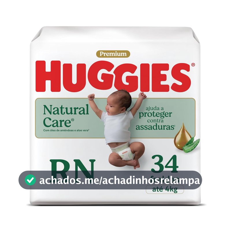 Huggies Fralda Descartável Premium Natural Care Hipoalergênica RN - 34UN