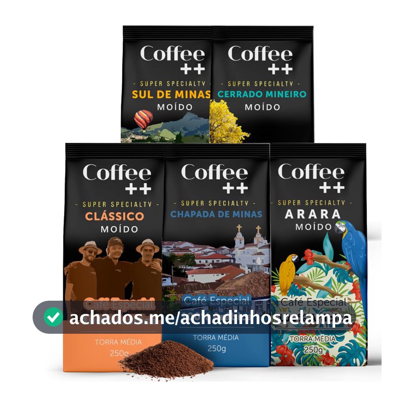 Kit 5 Pacotes Café Especial Torrado e Moído Coffee Mais Variedades: Sul de Minas, Cerrado Mineiro, Clássico, Chapada de Minas e Arara - 100% Arábica (5x250g)