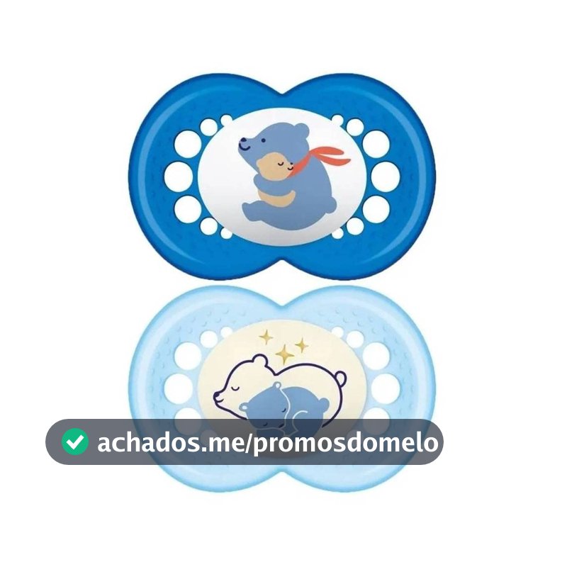 MAM Baby Kit Com 2 Chupetas Original Day & Night Com Bico Simétrico de Silicone SkinSoft para Crianças 16+ Meses Autoesterilizável em 3 Minutos, Azul