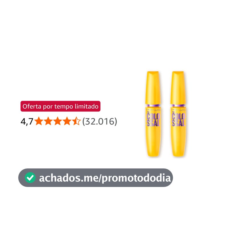 Maybelline NY The Colossal Volum' Express, Kit Máscaras de Cílios, Volume Colossal, Remoção Instantânea com Água, Fórmula com Colágeno, Cor Preto, 2 Unidades
