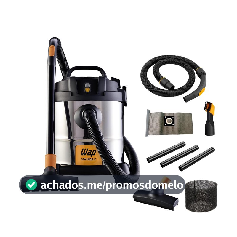 WAP Aspirador de Pó e Água Barril GTW INOX 12, Compacto, 12 Litros, com Filtro Lavável, 160mbar 1400W 127V