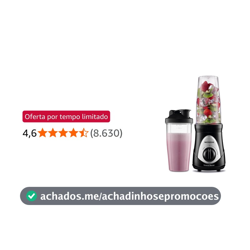 MONDIAL Personal Blender, Preto/Prata, 300W, 110V - DG-01