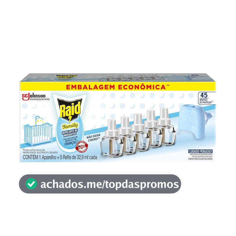 Repelente Elétrico Líquido Raid Family, 45 Noites, 32,9ml