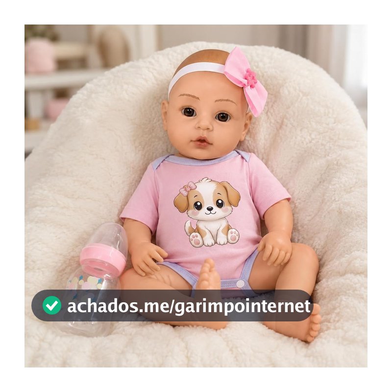 Boneca Bebê Reborn Realista 46cm Vinil Siliconado com Acessórios Body Rosa Cachorro