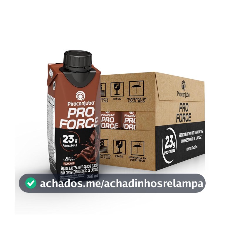 Piracanjuba ProForce Bebida Proteica Líquida Sabor Cacau Zero Lactose 23g Proteínas, Caixa 250ml – Pack com 12 Unidades
