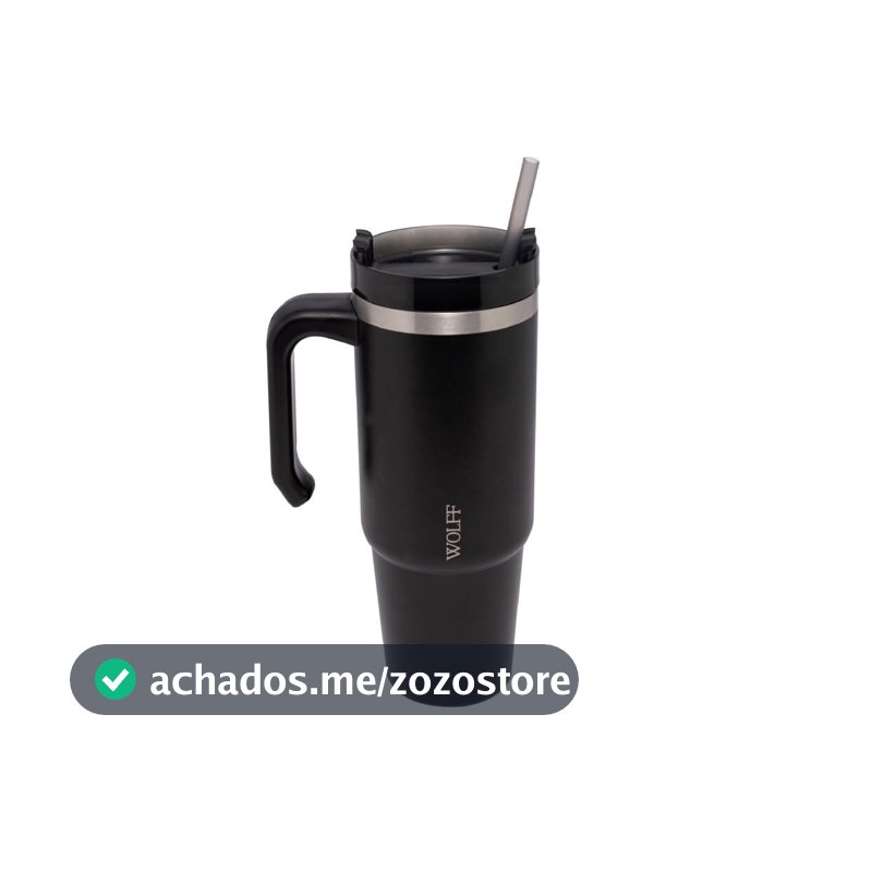 WOLFF - Caneca Térmica Parede Dupla SlimTerm com Base Ergonômica e Canudo Preta 890ml
