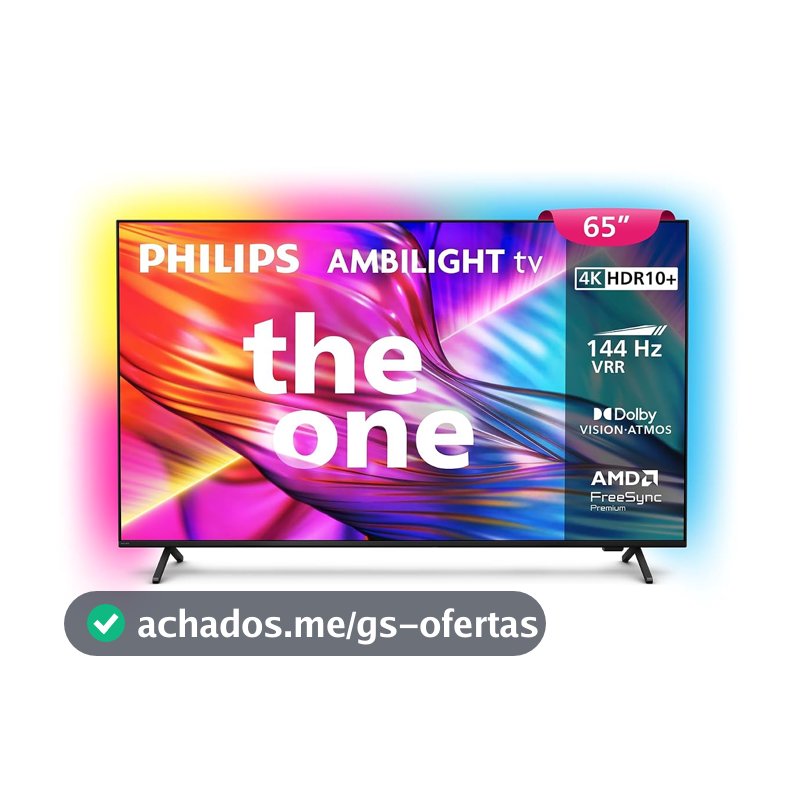 PHILIPS, Smart TV, Ambilight THE ONE 65" 4K 144 Hz, Titan OS, 65PUG8929/78, P5, DTS Play-Fi, Freesync, Dolby Vision e Atmos, 40 WRMS