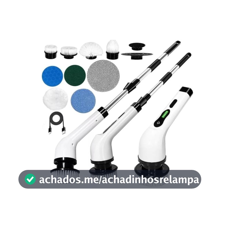 Esfregão Elétrico Profissional 9 em 1 Recarregável Mop 360º Sem Fio Potente Portátil Limpeza Pesada Banheiro Cozinha Piso Azulejo Janela Escova Multiuso Compacto Giratório Casa Premium Ajustavel