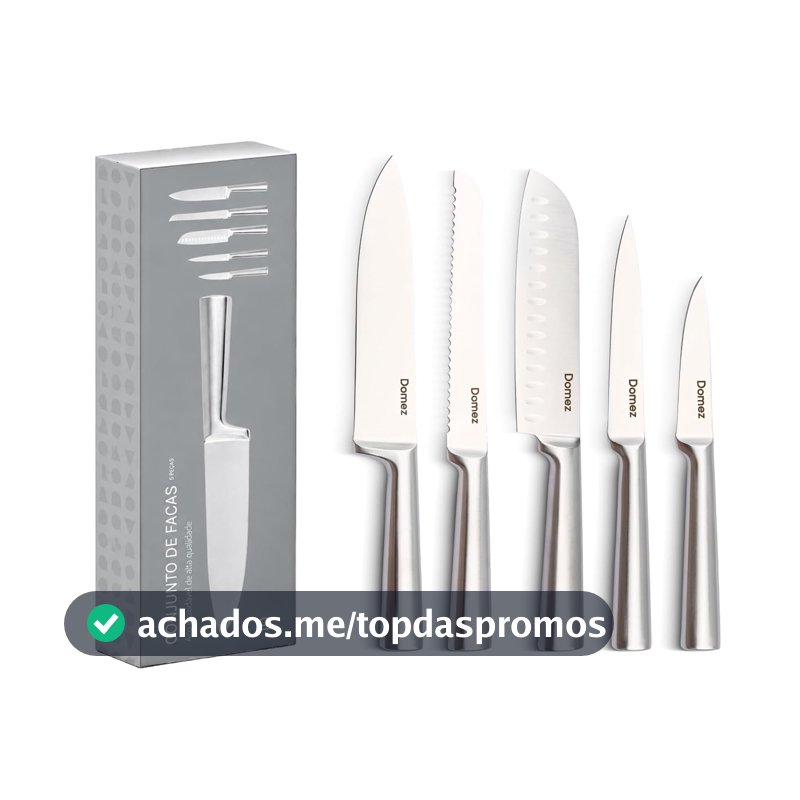DOMEZ Jogo de Facas de Cozinha Afiadas com Fio de 15° 5 Peças Inox