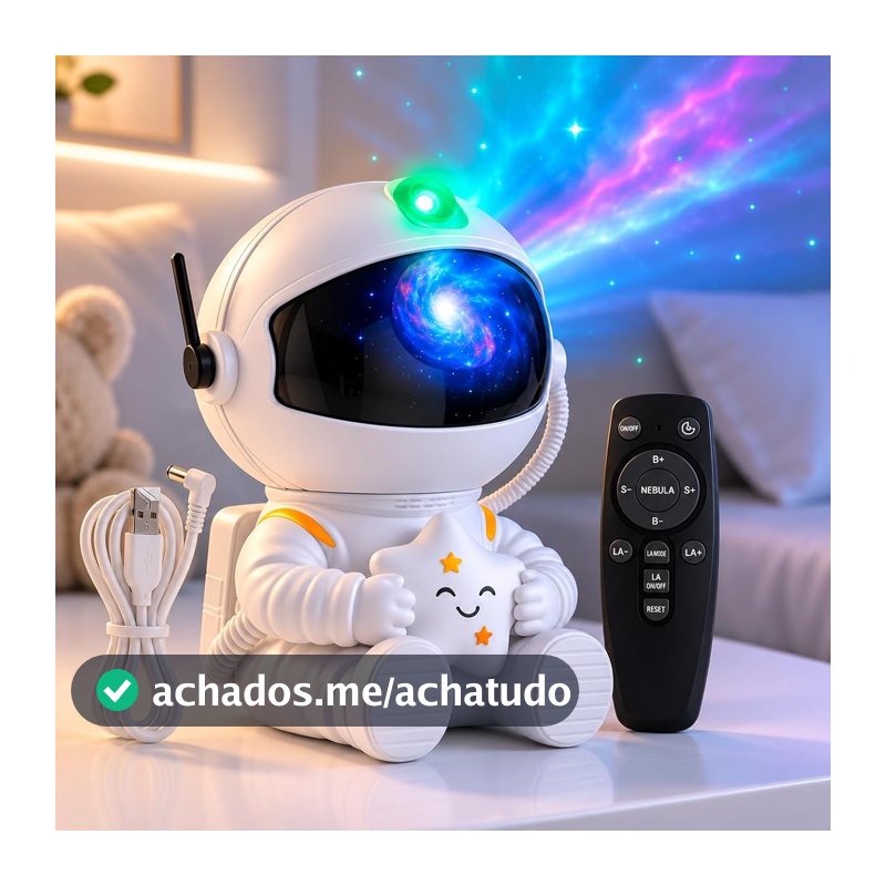 Projetor Galáxia Astronauta Premium com Luz Noturna LED e Aurora Colorida, Projetor de Estrelas com Controle Remoto USB, Decoração Criativa para Quarto Infantil – Qualidade Premium LNMAX®