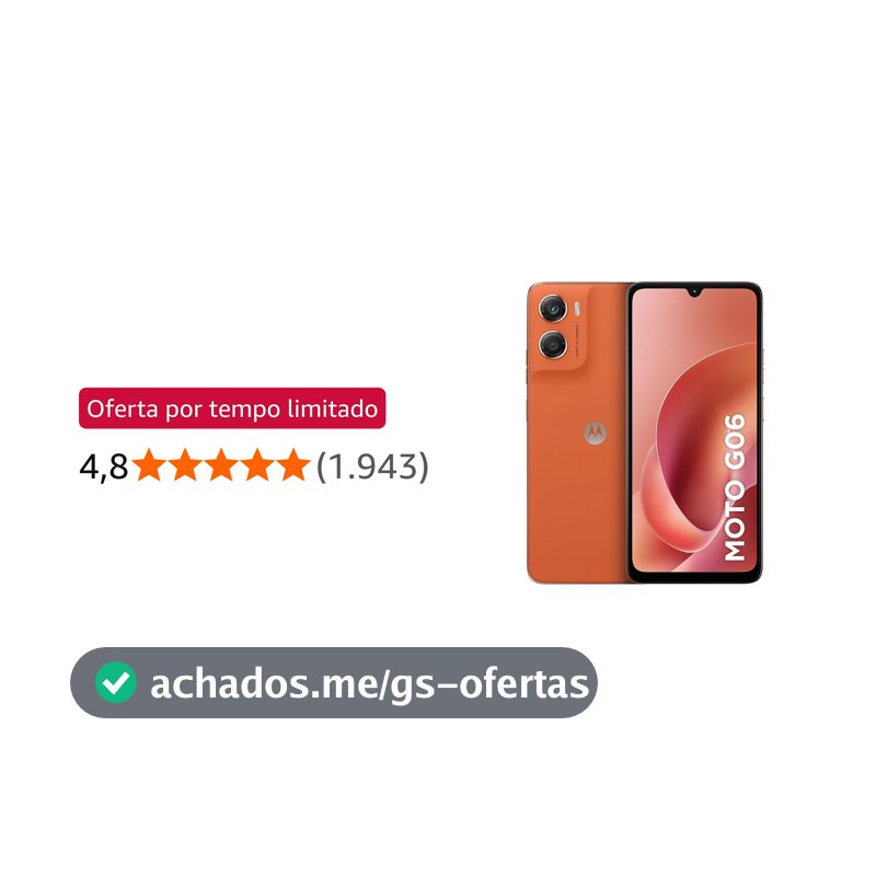 Smartphone Motorola Moto g06-128GB 12GB (4GB RAM + 8GB Ram Boost) e Camera 50MP com AI Bateria de 5200 mAh Tela 6.9" - Laranja