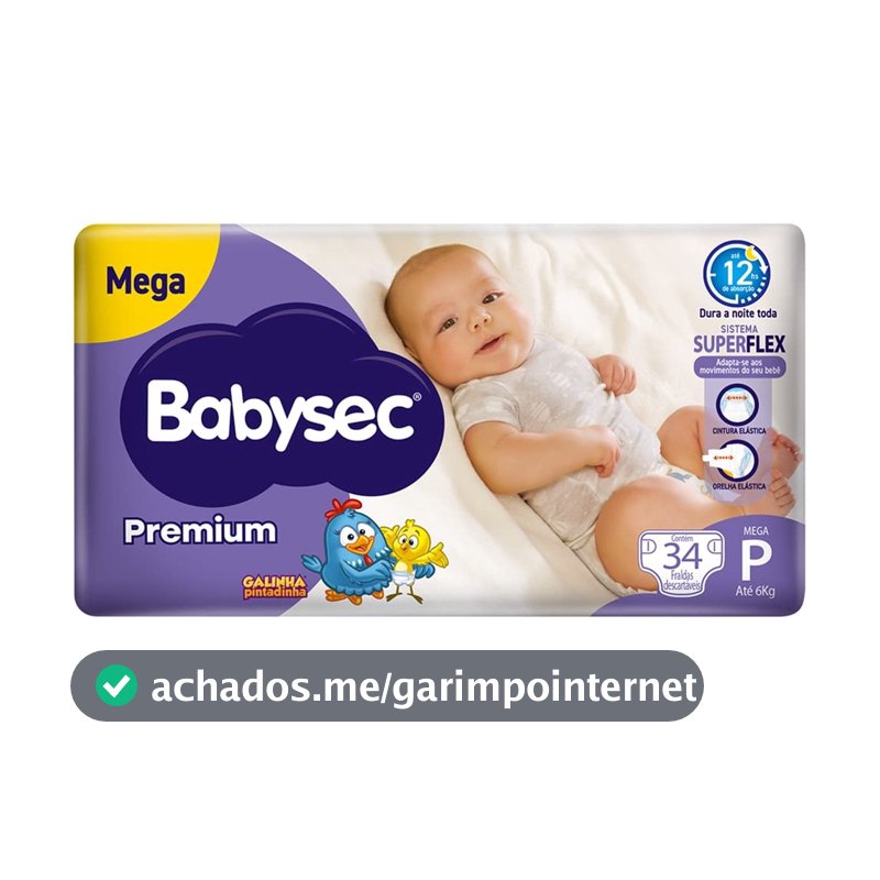 Babysec Fralda Galinha Pintadinha Premium P 34 Unidades