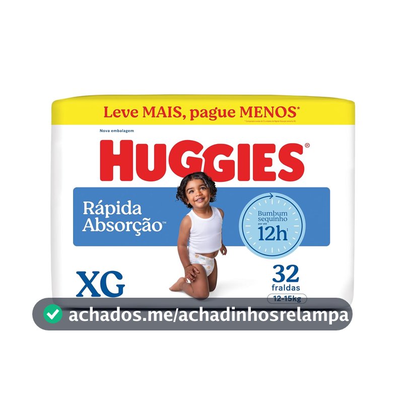 Huggies Rápida Absorção Fralda Descartável, Absorção Em Segundos XG - 32 UN