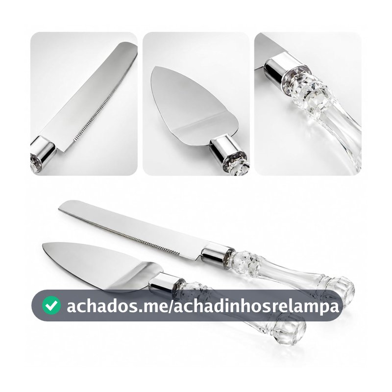 Kit Espatula e Faca Inox para Bolo Pizza Cabo de Acrílico 30CM