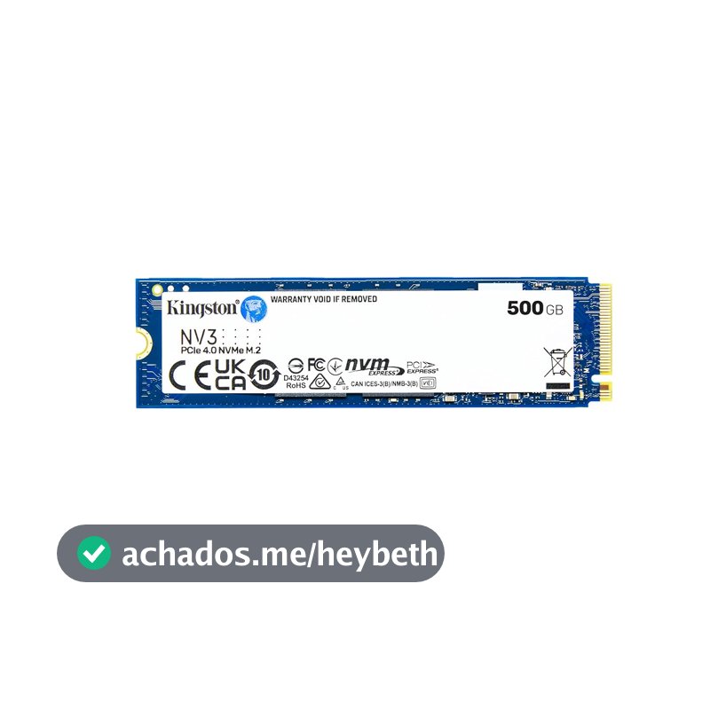 SSD Kingston NV3 500GB M.2 2280 NVMe Gen4, Rápido e Compacto para Upgrade de PC ou Notebook – SNV3S/500G