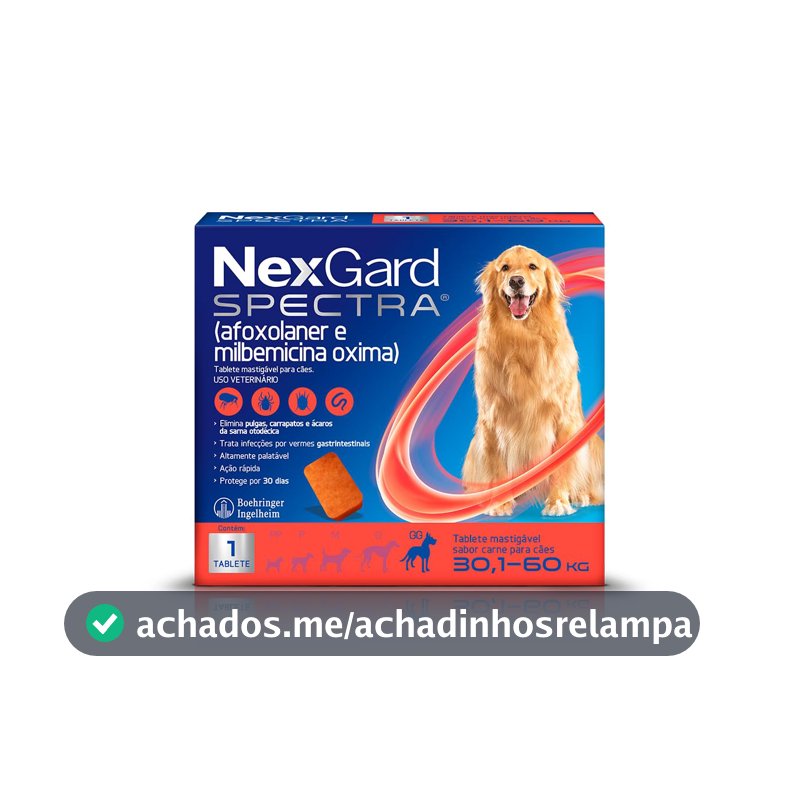 NexGard SPECTRA Antipulgas e Vermífugo para Cães de 30,1 a 60kg - 1 tablete