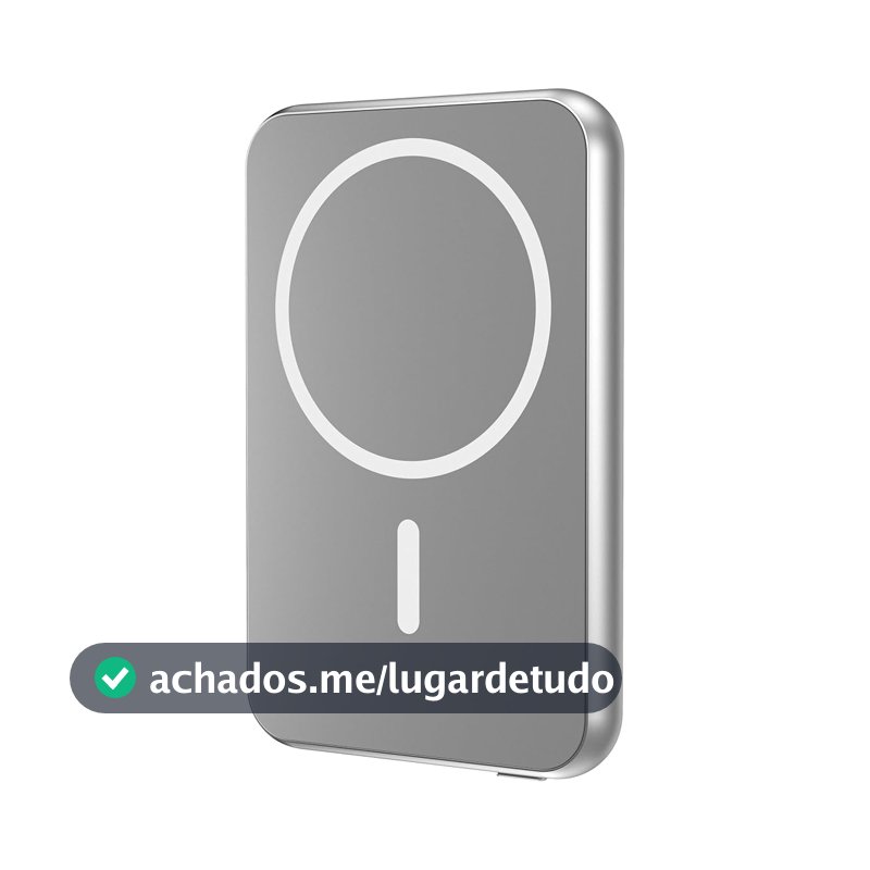 Geonav Power Bank, Carregador Portátil Universal por Indução 5.000mAh, Ultraslim Carregamento rápido, Compatível com MagSafe®, PB5KALMAGSV, Prateado