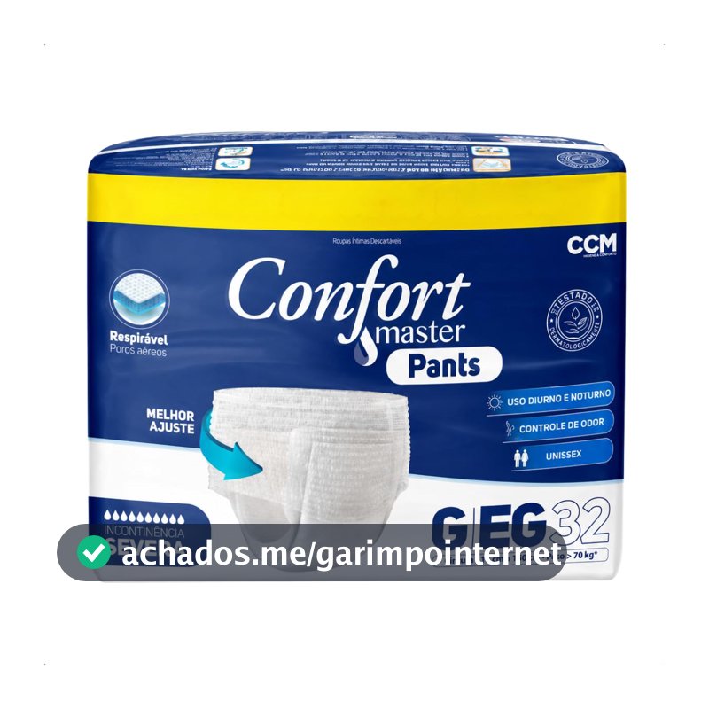 Fralda Geriátrica G/XG Confort Master com 32 Unidades para Incontinência Severa, Uso Diurno e Noturno, Cintura 110 a 150 cm, Peso Acima de 70 kg, Respirável com Controle de Odor