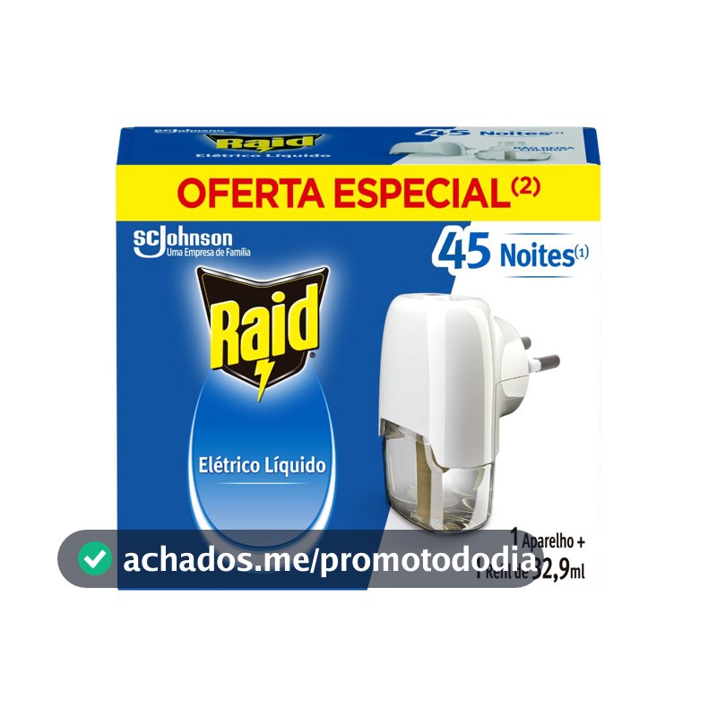 Raid Repelente Elétrico Líquido 45 Noites, Aparelho e Refil de 32,9ml