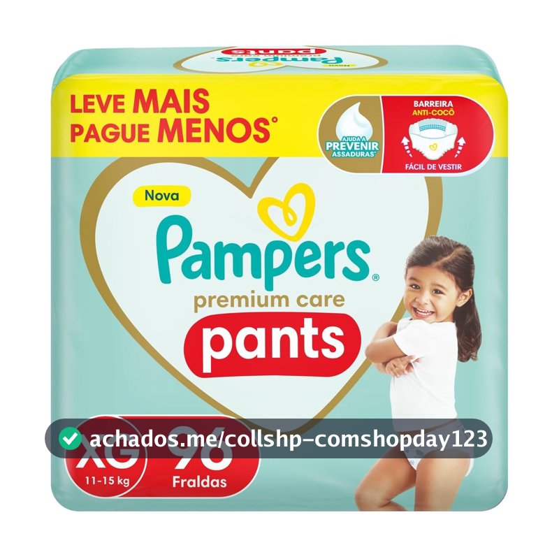 Fralda Pampers Premium Care Pants Tamanho XG, Fácil de Vestir, 96 Unidades