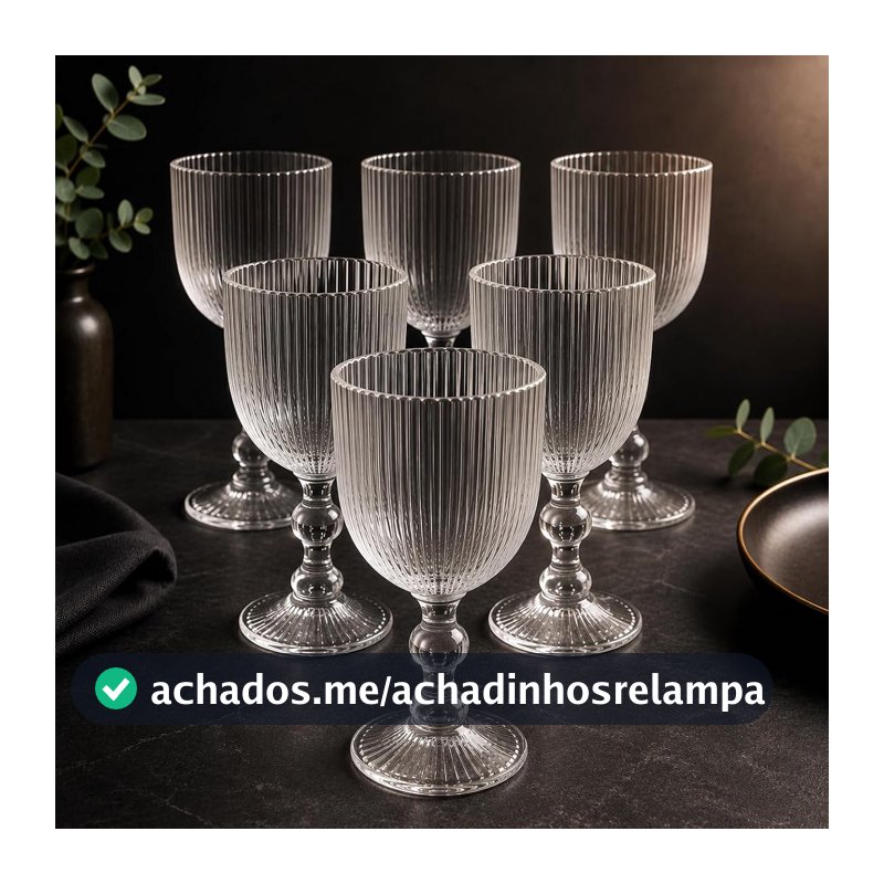 Jogo 6 Taças Vidro Canelado 380ml para Água Suco Drinks Refrigerante Bar